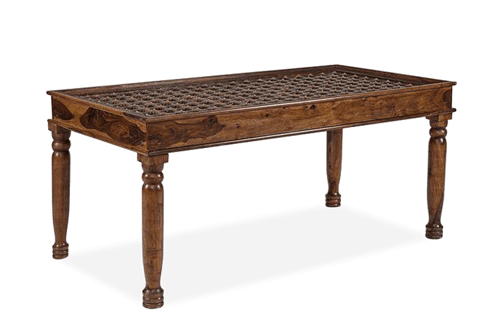 Solid Wood Brass Dining Table C - Honey Finish