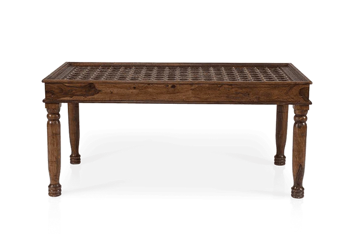 Solid Wood Brass Dining Table C - Honey Finish