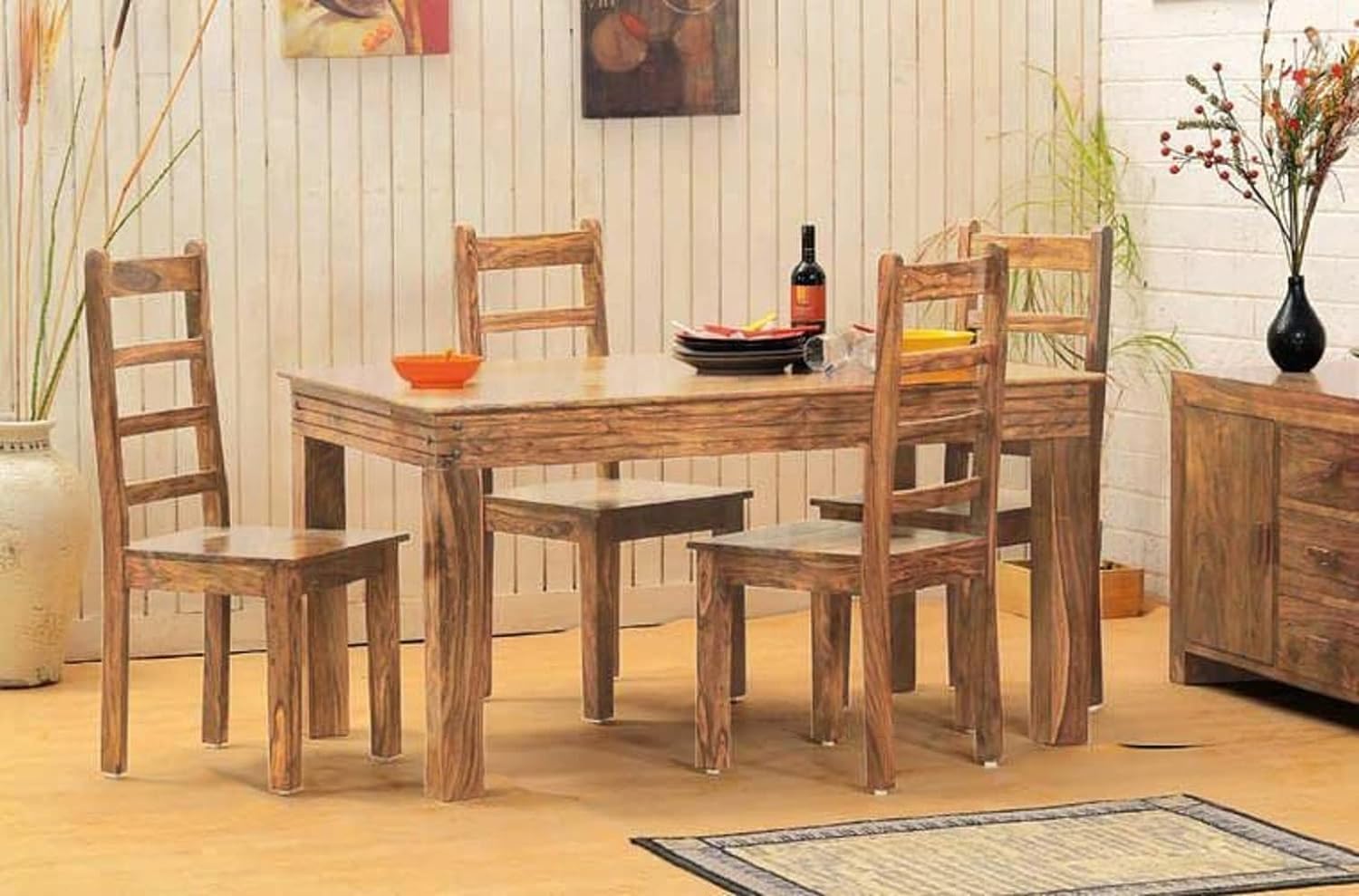 4 Seater Dining Table With Chairs | Honey Finish