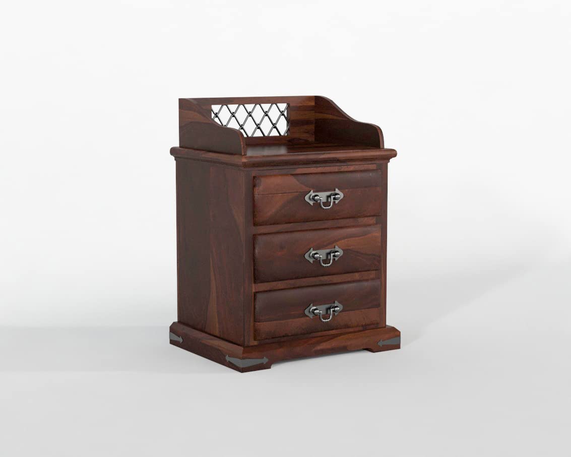 Bedside Table With 3 Drawer | Walnut Finish