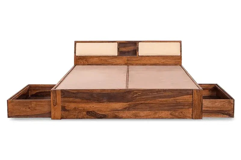 Queen Size Bed With Headboard And 2 Drawer Storage