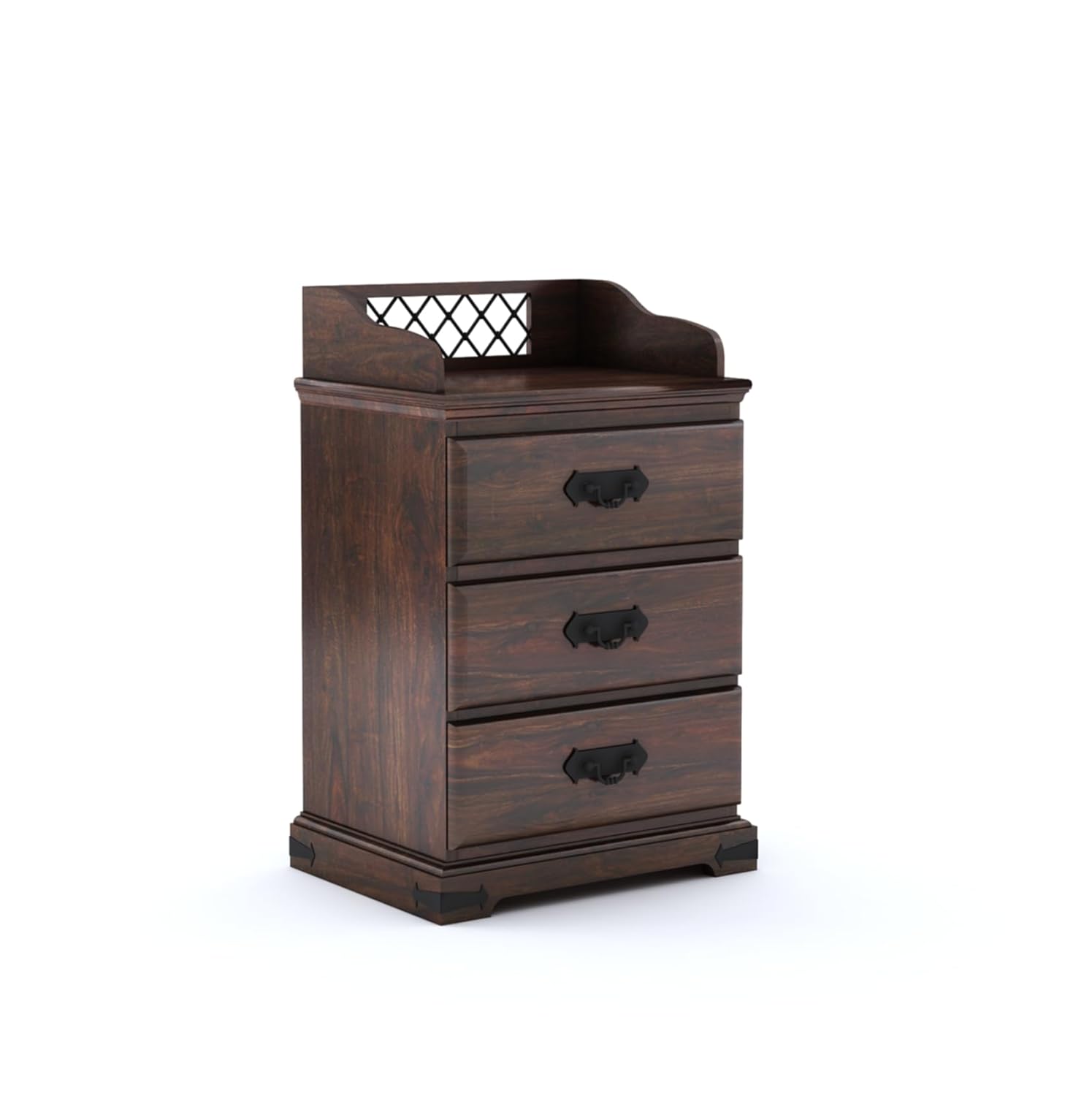Bedside Table With 3 Drawer | Walnut Finish