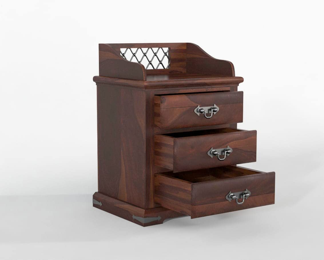 Bedside Table With 3 Drawer | Walnut Finish