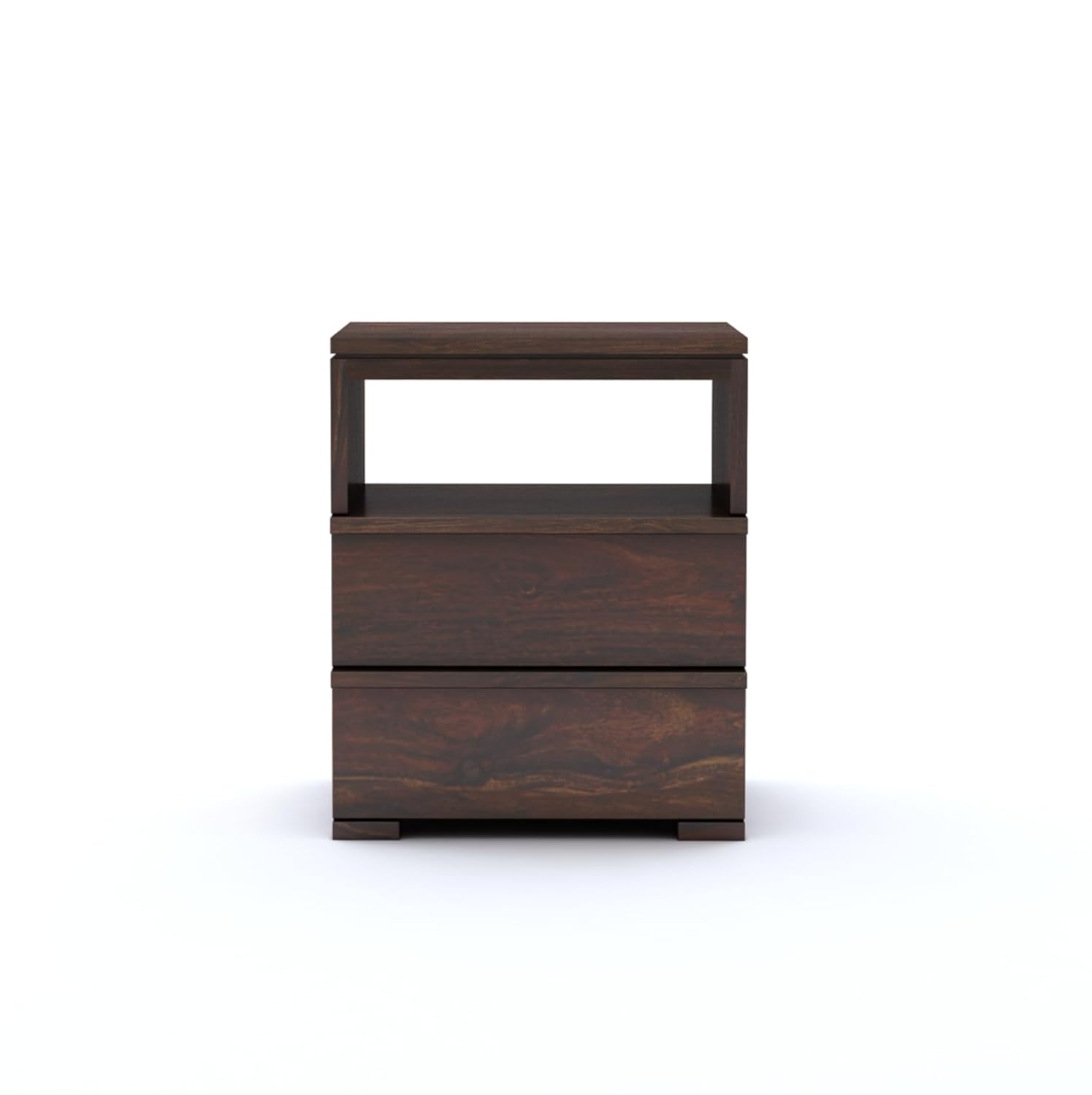 Bedside End Table With 2 Drawers And Open Shelf | Walnut Finish