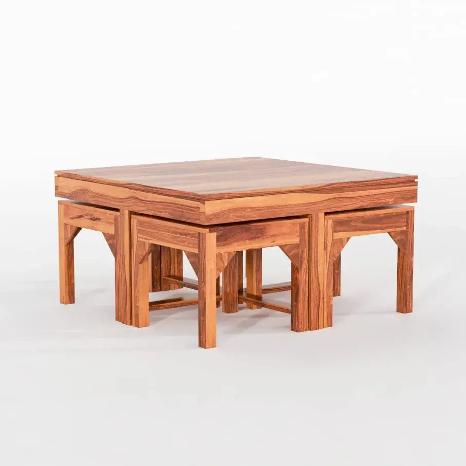 Coffee Table With 4 Stools | Walnut Finish