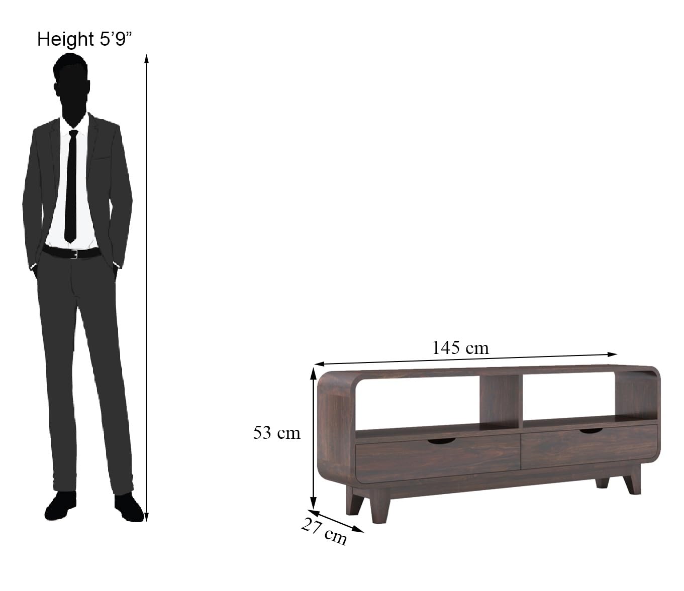 Sideboard Low Height TV Cabinet - Walnut Finish - Medium Size