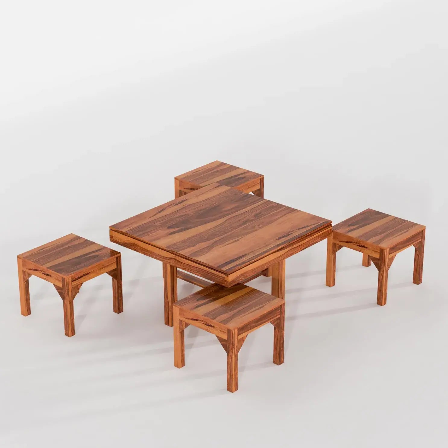 Coffee Table With 4 Stools | Natural Teak Finish