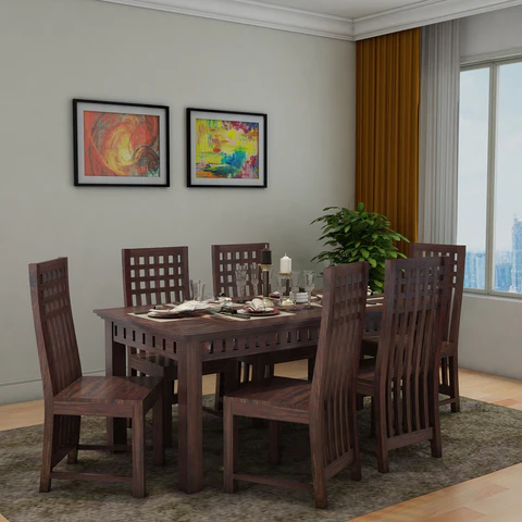 Amer Solid Sheesham Wood 6 Seater Dining Set | Walnut Finish