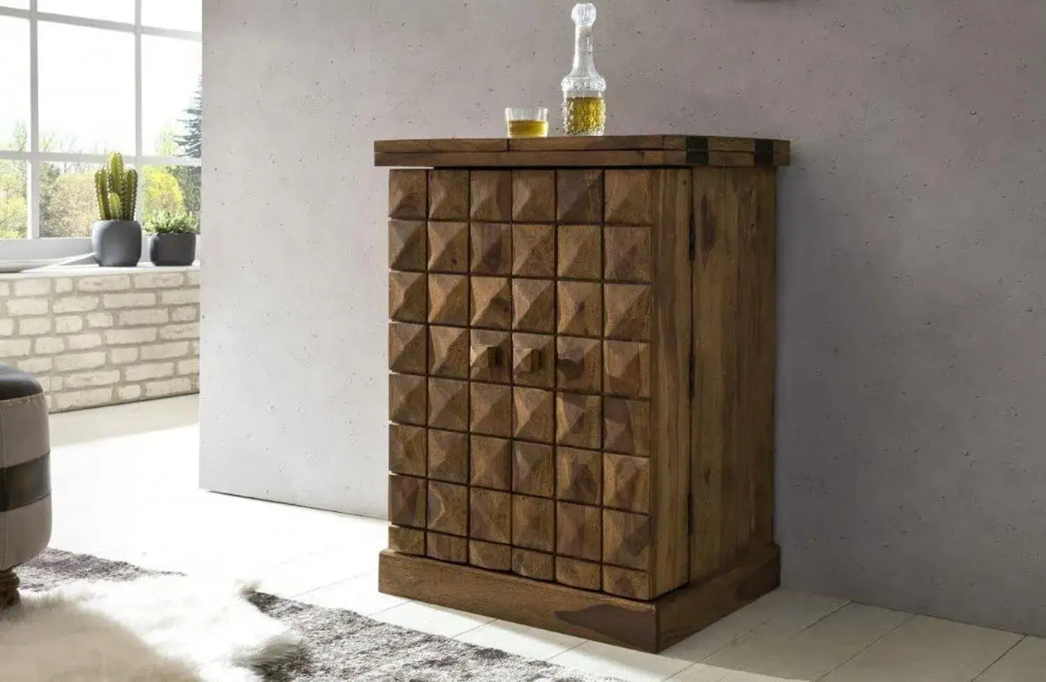 Bar Cabinet For Wine Bottle And Display Unit - Natural Finish