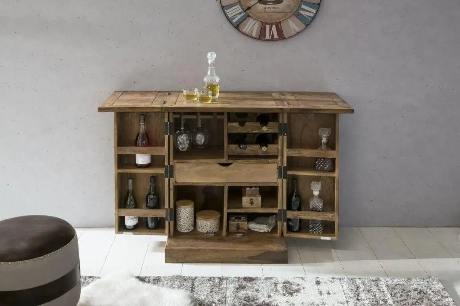 Bar Cabinet For Wine Bottle And Display Unit - Natural Finish