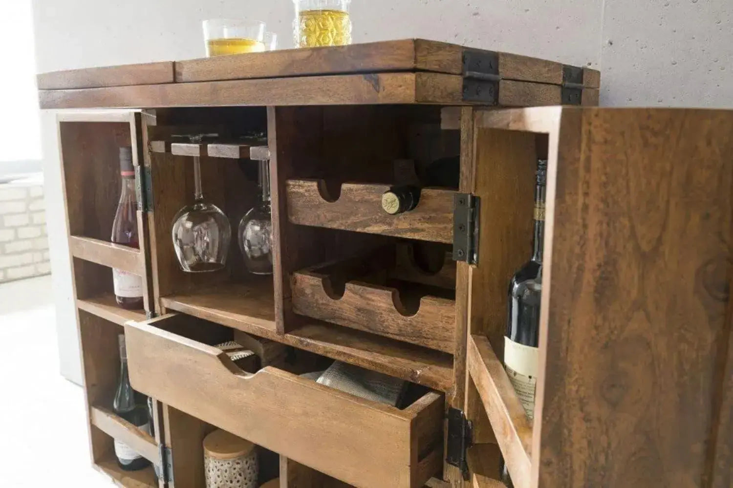 Bar Cabinet For Wine Bottle And Display Unit - Natural Finish