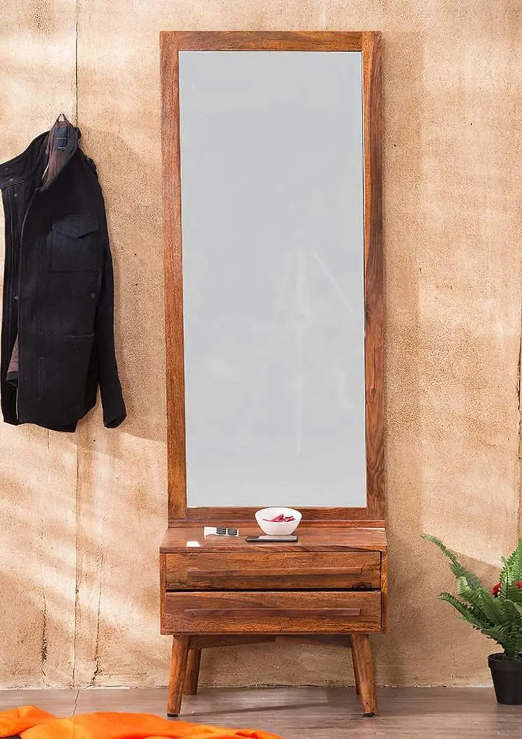 Wood Dressing Table with Mirror Wooden Makeup Vanity Table with 2 Drawer Storage Furniture for Bedroom Living Room Home