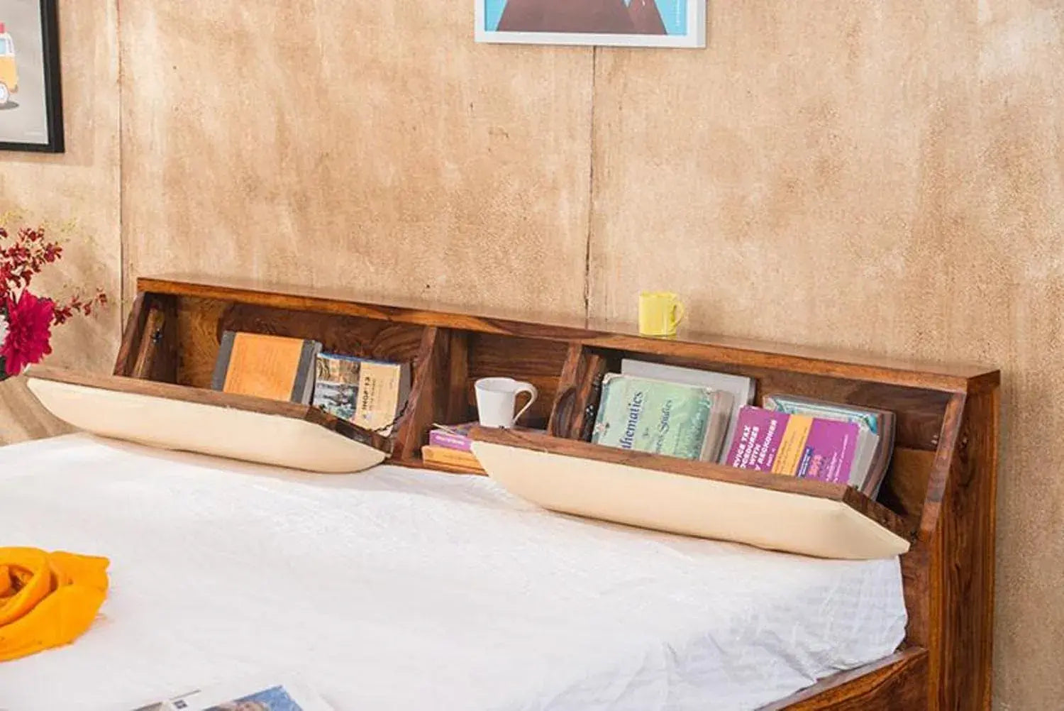 Queen Size Bed With Headboard And 2 Drawer Storage