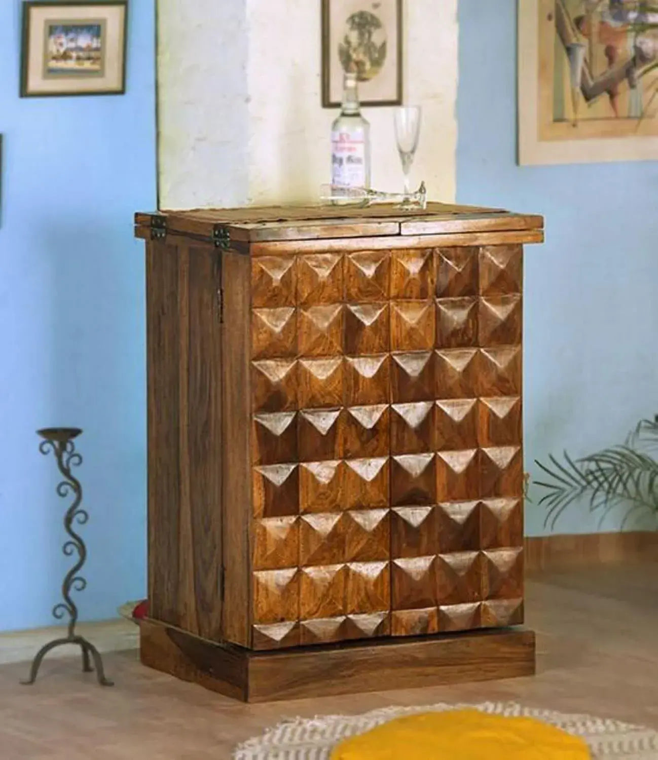 Bar Cabinet For Wine Bottle And Display Unit - Natural Finish