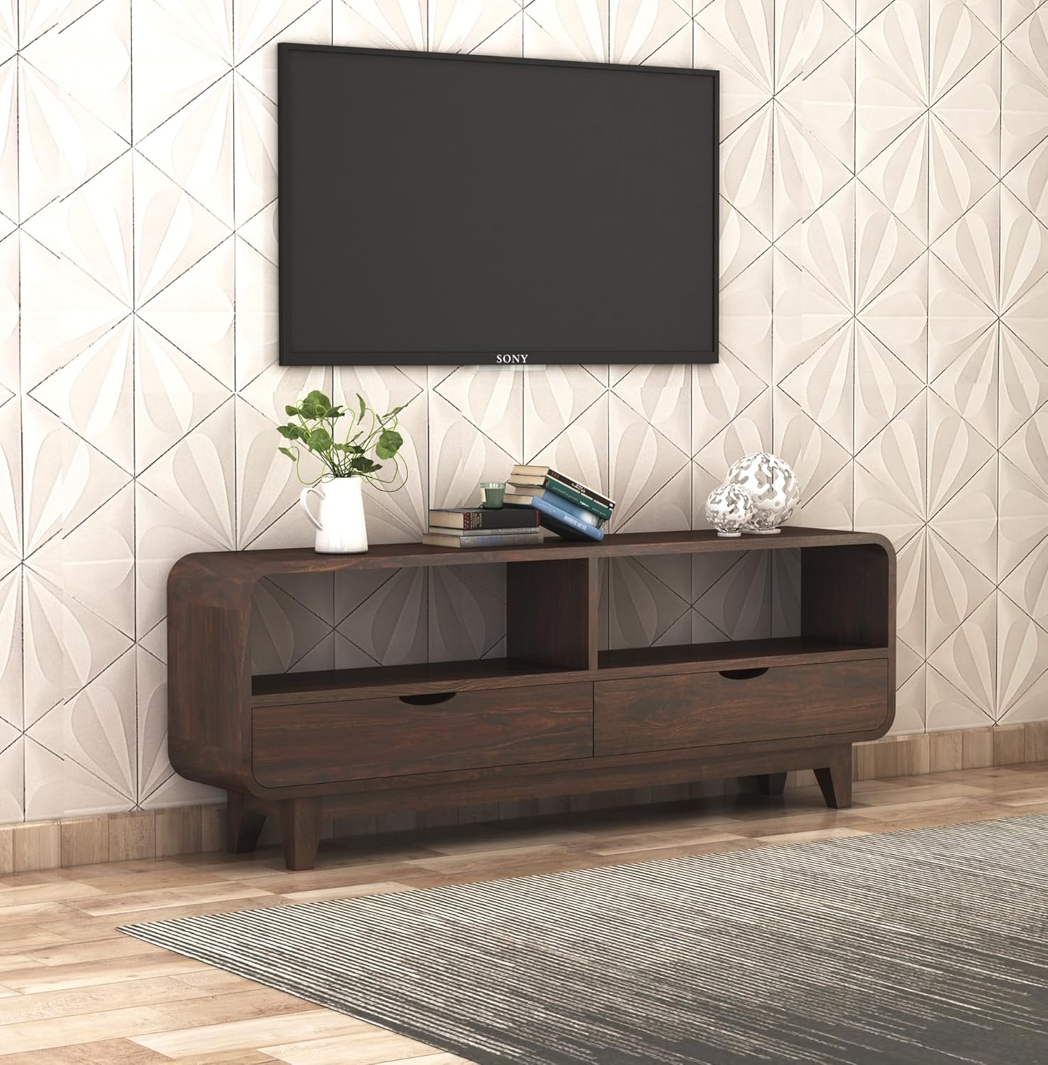 Sideboard Low Height TV Cabinet - Walnut Finish - Medium Size