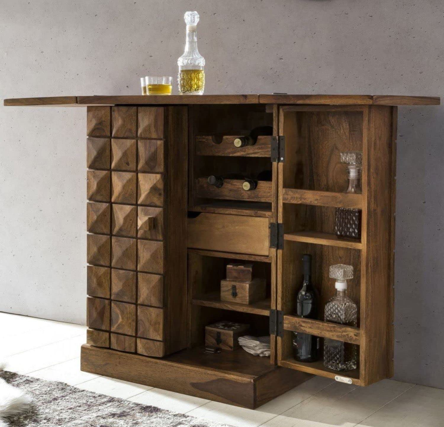 Bar Cabinet For Wine Bottle And Display Unit - Natural Finish