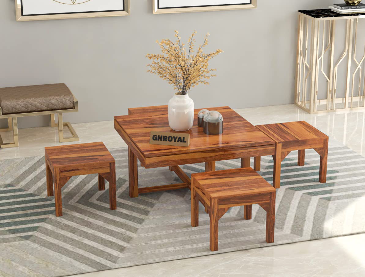 Coffee Table With 4 Stools | Walnut Finish