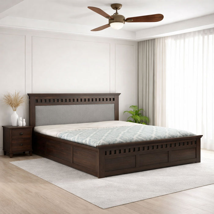 King Size Box Storage Double Bed Cot Palang - Grey & Walnut