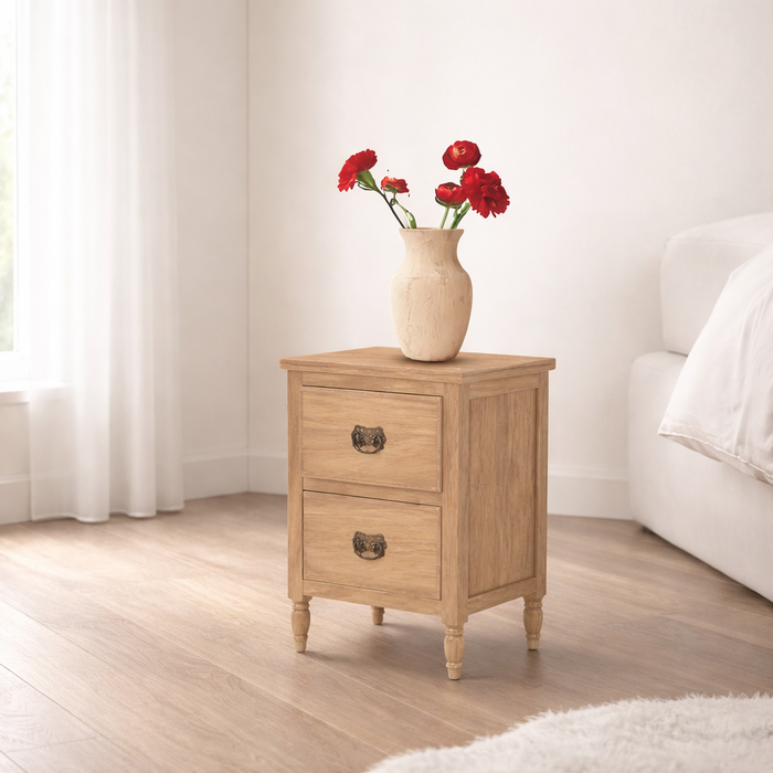 Sheesham Wood Bedside Table with 2 Drawers Storage Furniture Wooden Sofa Side Table Night Stand End Table for Bedroom Living Room Home Office