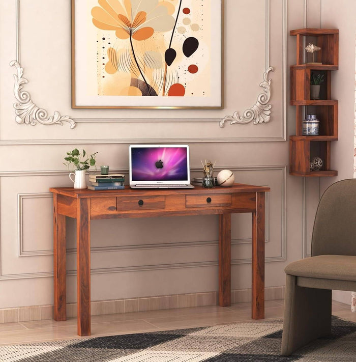 Sheesham Wood Study Table for Student | Solid Wooden Computer Table with 2 Slider Drawer for Home, Office and Study Room | Workstation Modern Desk