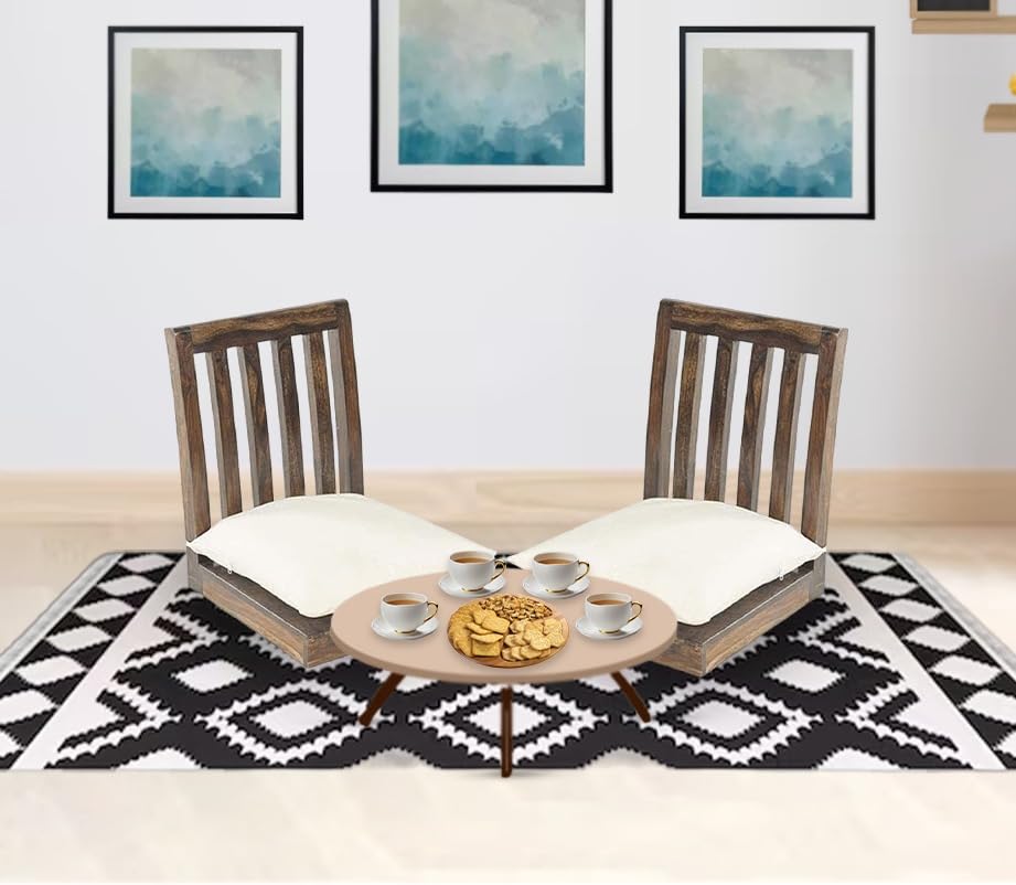 Sheesham Wood Japanese Chair Meditation Chairfor Living Room Home - Pack of 2