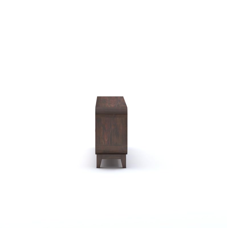 Sheesham Wood TV Cabinet Stand With 2 Cane Drawer and 2 Shelves - Walnut Finish - 145cm