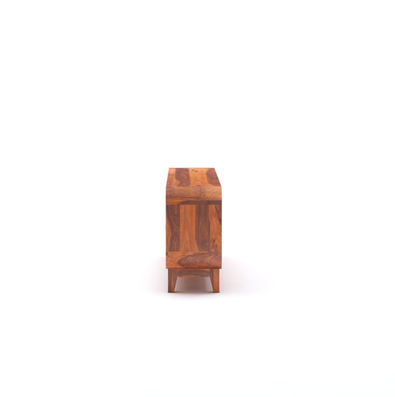 Sheesham Wood TV Cabinet Stand With 2 Cane Drawer and 2 Shelves - Honey Finish - 145cm
