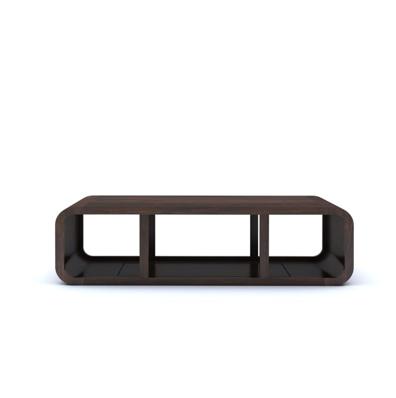 Wood Curved Center Coffee Table with Bottom Shelf Stoarge | Multipurpose Wooden Teapoy Furniture for Home, Lounge, Living Room, Drawing Room and Office