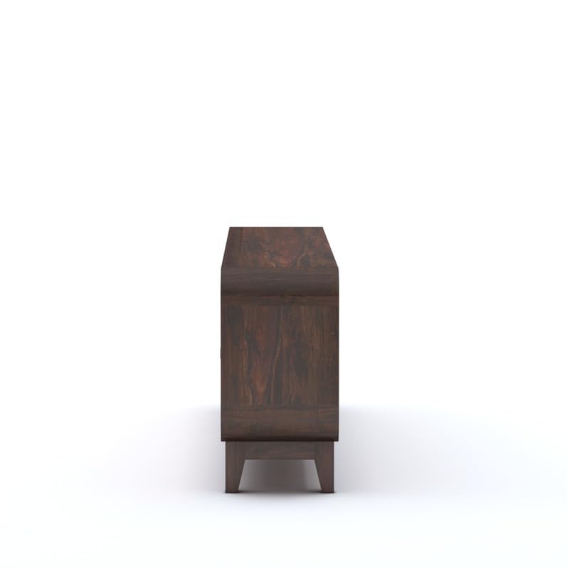 Sheesham Wood TV Cabinet Stand With 3 Cane Drawers And 2 Shelves - Walnut Finish
