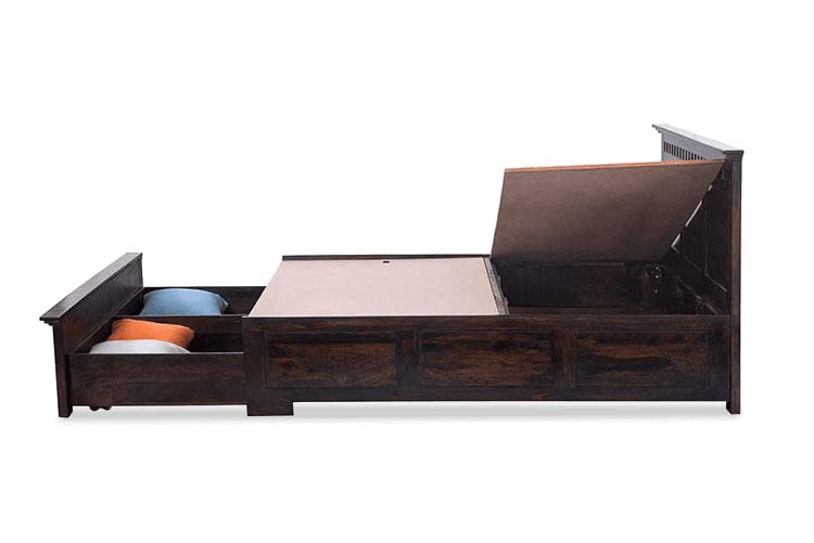 Sheesham Wood King Size Kuber Bed with Box Storage for Bedroom Living Room Home Hotel Wooden Double Bed Cot Palang Furniture