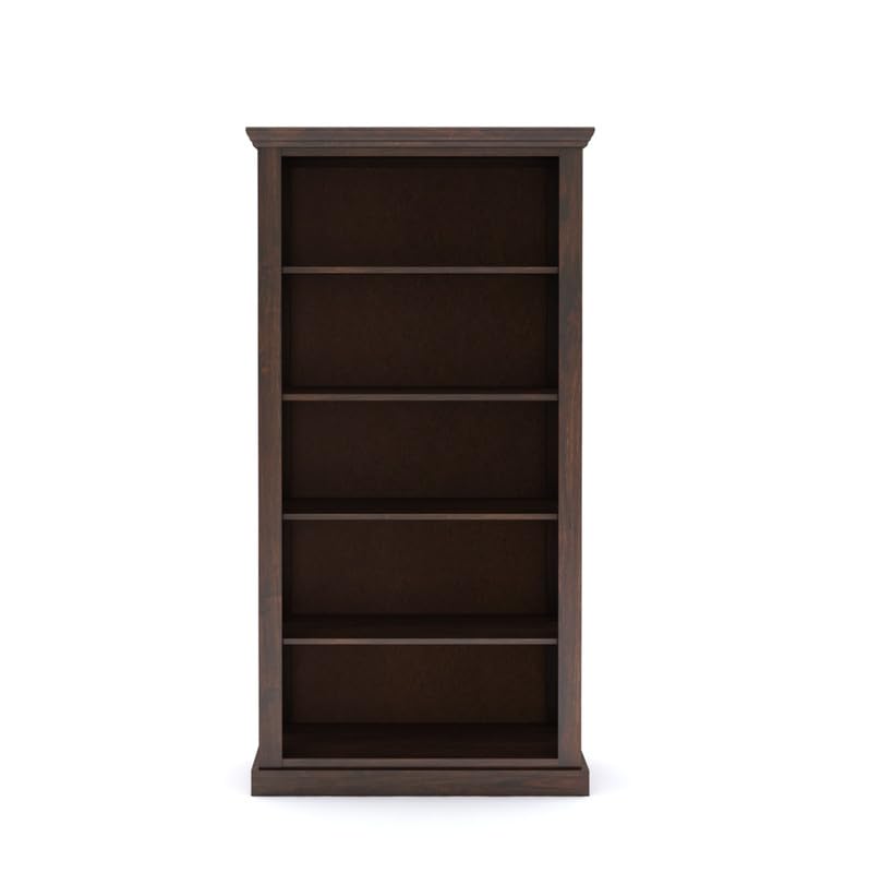 Solid Sheesham Wood Bookshelf With Open Shelf Storage - Walnut Finish