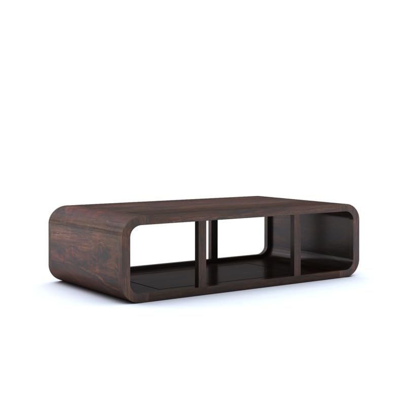 Wood Curved Center Coffee Table with Bottom Shelf Stoarge | Multipurpose Wooden Teapoy Furniture for Home, Lounge, Living Room, Drawing Room and Office