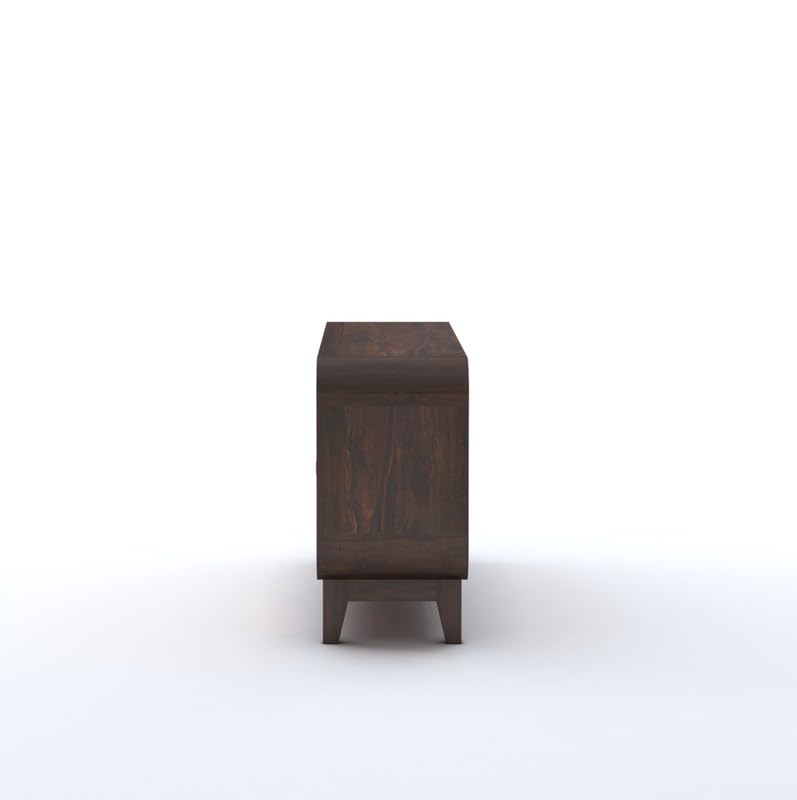 Sheesham Wood TV Cabinet Stand With 2 Cane Drawer and 2 Shelves - Walnut Finish - 114cm