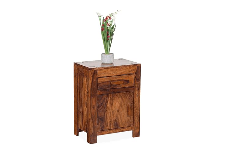 Sheesham Wood Bedside Table with One Drawer and Cabinet Storage for Bedroom, Living Room, Office Nightstand Sofa Side Table End Table Furniture