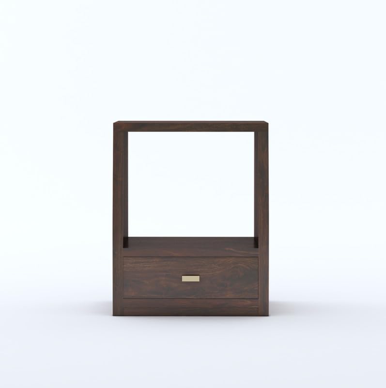 Sheesham Wood Bedside Table with 1 Drawer and Shelf Storage for Bedroom Living Room Home Office Hotel Furniture Wooden Sofa Side Table|Nightstand|End Table