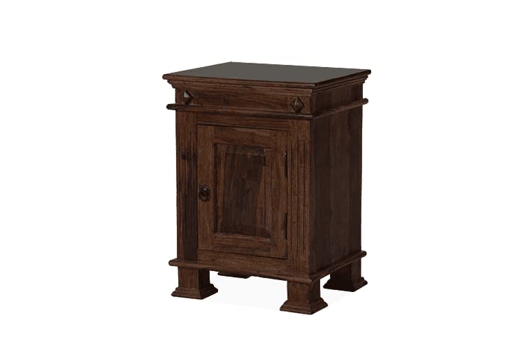 Goyal Handicraft Sheesham Wood Bedside Table with Cabinet Storage Night Stand Sofa Side Table End Table Furniture for Living Room Home Office (Walnut Finish)