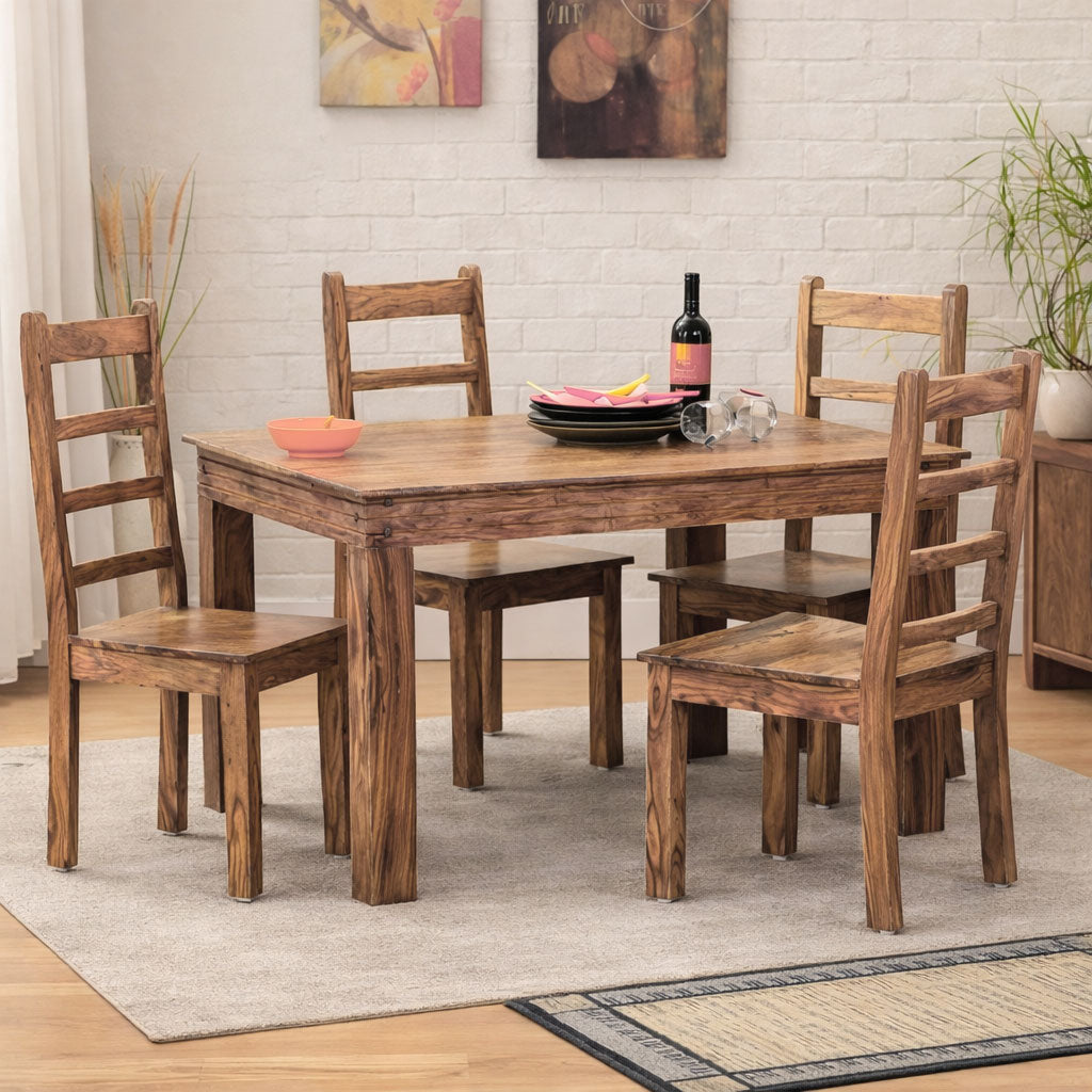 4 Seater Dining Table With Chairs | Honey Finish