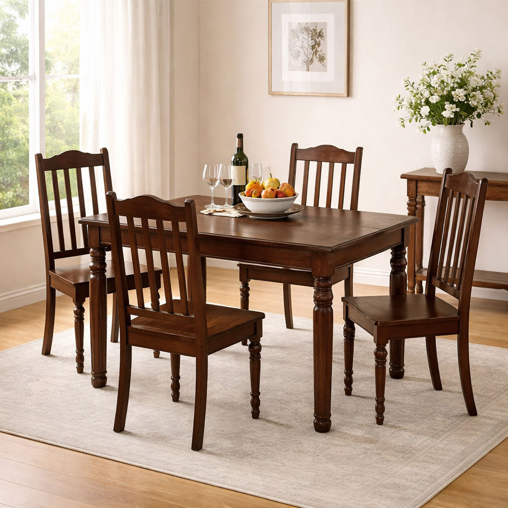 4 Seater Dining Table With Chairs | Walnut_Finish