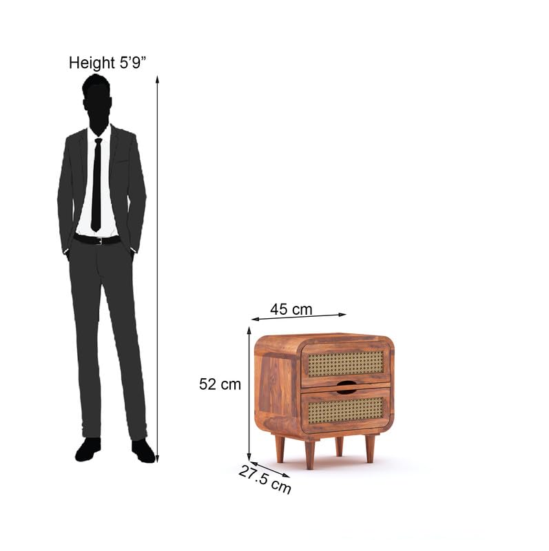 Sheesham Wood Bedside Table with Cabinet Storage Night Stand Sofa Side Table End Table Furniture for Living Room Home Office