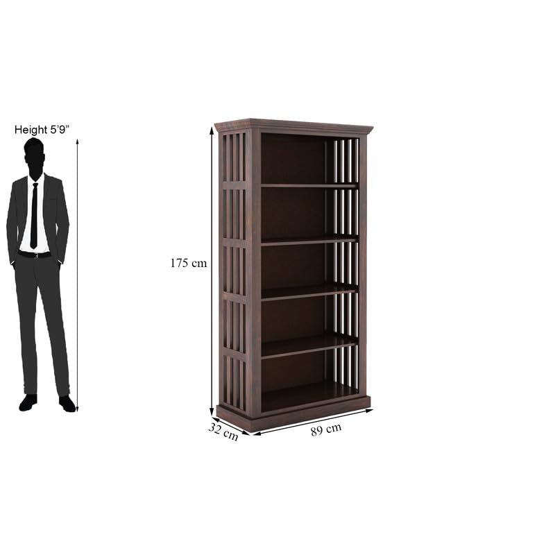 Sheesham Wood Bookshelf with Open Shelf Storage Wooden Bookcase Cabinet Furniture Display Unit for Home Office Living Room, Bedroom