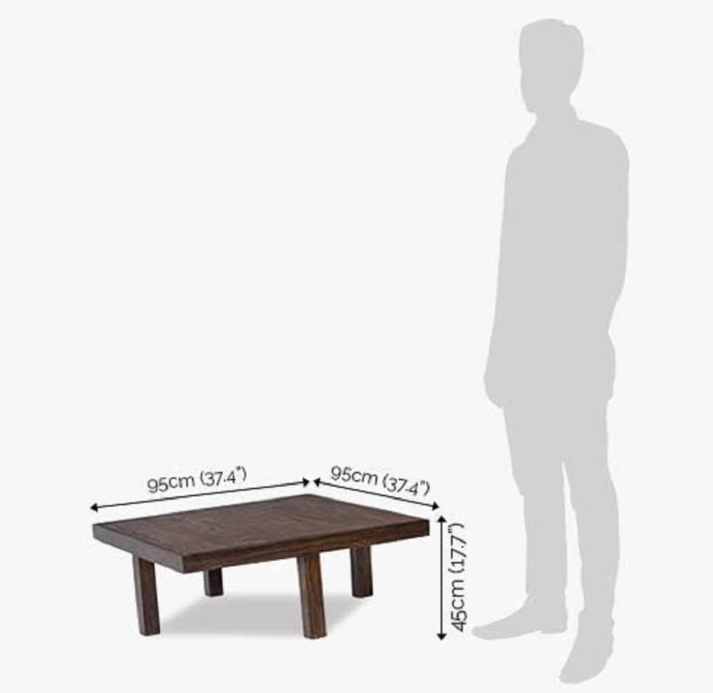 Sheesham Wood Coffee Table with 4 Cushion Stool Wooden Centre Table Teapoy Tea Table Furniture for Bedroom Living Room Home Office