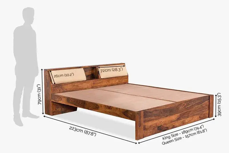 Queen Size Bed With Headboard And 2 Drawer Storage