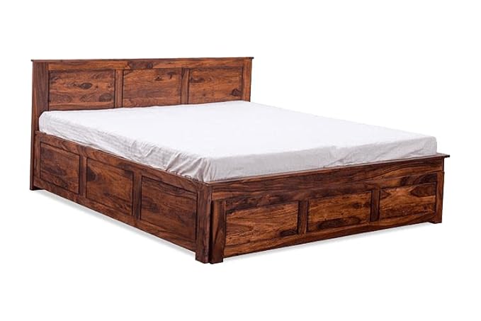 Goyal Handicraft Sheesham Wood King Size Bed with Open Dual Storage for Bedroom Home Wooden Double Bed Cot Palang for Living Room and Hotels (Honey Finish) | 1 Year Warranty