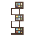 Sheesham Wood 5-Layer Ladder Bookshelf | Zig-Zag Design with 2 Open Shelves & 3 Multicolor Door Storage Bookrack | Display Cabinet Floor Standing Bookcase for Home Library