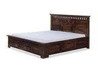 Kuber Queen Size Bed With Open Dual Storage - Walnut Finish - Front & Back Opening