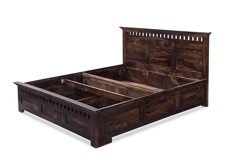 Goyal Handicraft Sheesham Wood Kuber Queen Size Bed with Open Dual Storage for Bedroom Home Wooden Double Bed Cot Palang for Living Room and Hotels (Walnut Finish) | 1 Year Warranty