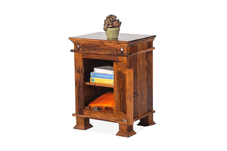 Goyal Handicraft Sheesham Wood Bedside Table with Cabinet Storage Night Stand Sofa Side Table End Table Furniture for Living Room Home Office (Honey Finish)