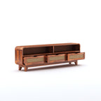 Sheesham Wood TV Cabinet Stand With 3 Cane Drawers And 2 Shelves - Honey Finish