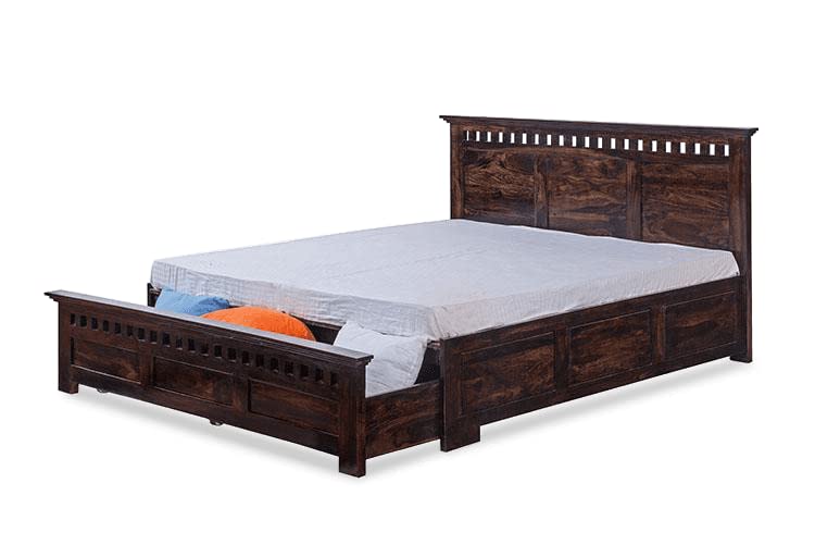 Goyal Handicraft Sheesham Wood Kuber Queen Size Bed with Open Dual Storage for Bedroom Home Wooden Double Bed Cot Palang for Living Room and Hotels (Walnut Finish) | 1 Year Warranty