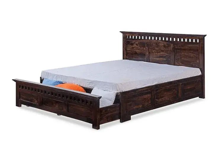 Kuber Queen Size Bed With Open Dual Storage - Walnut Finish - Front & Back Opening